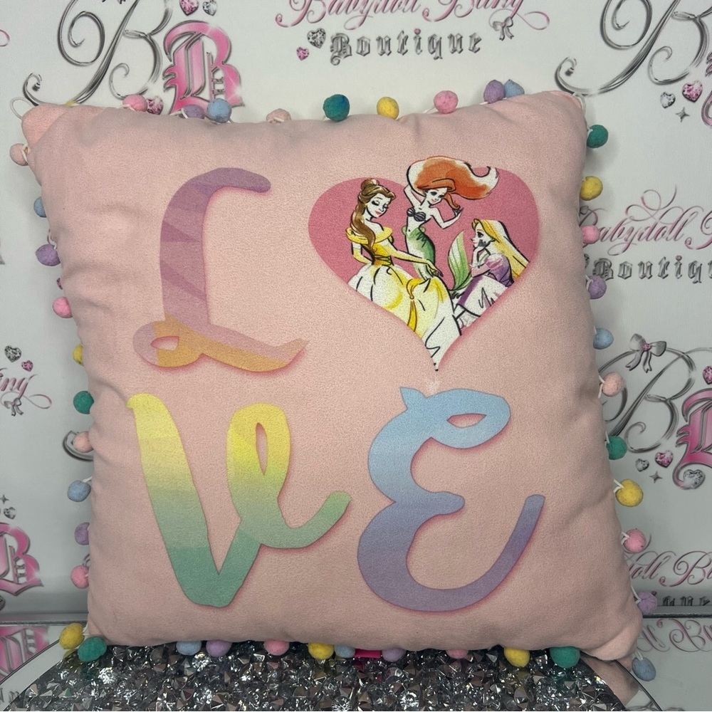 Disney princess pillow ombré rainbow Pom poms pastel cute love belle y2k